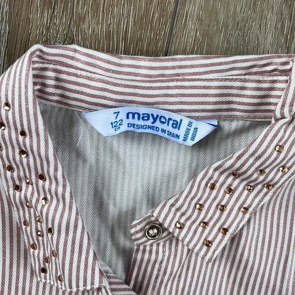 Mayoral Striped Button Down Striped Pink & White Blouse with a Shimmer - Picture 5 of 8